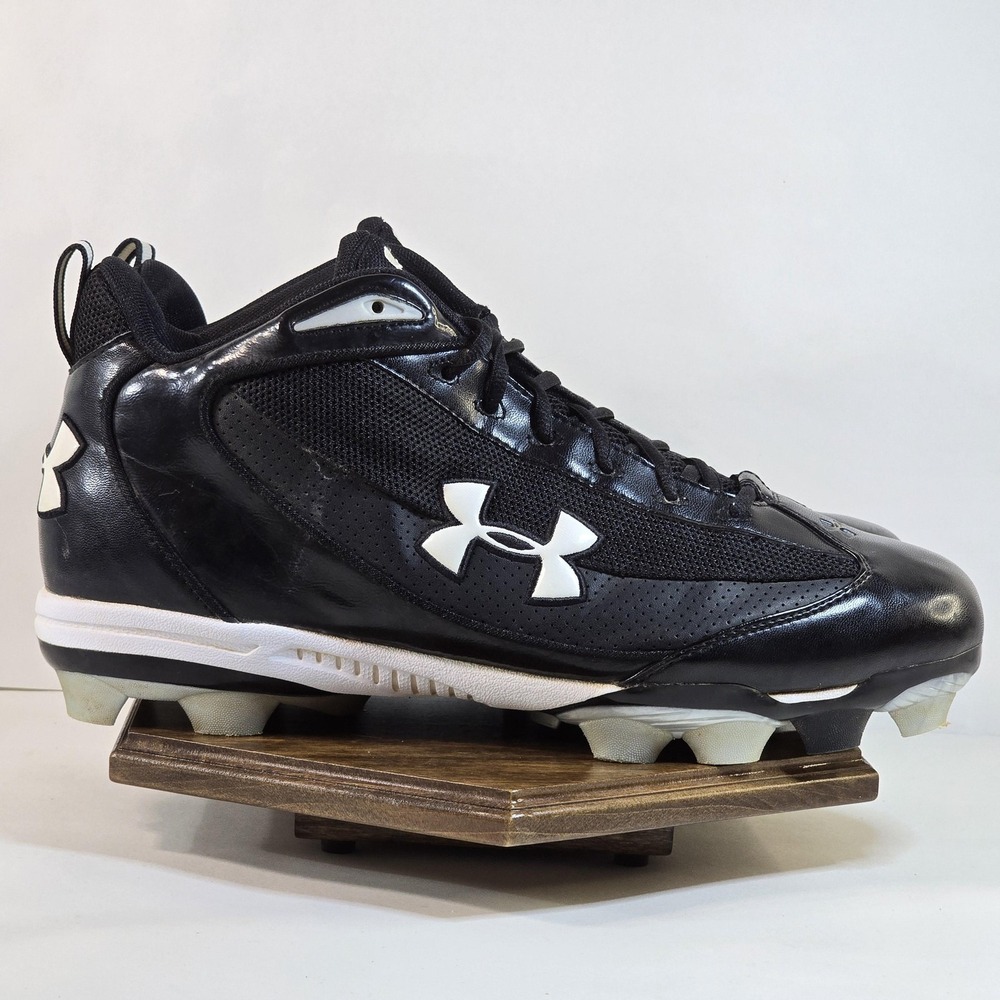Under Armour Mens Baseball Cleats Shoes Black White Molded Spikes Size 14